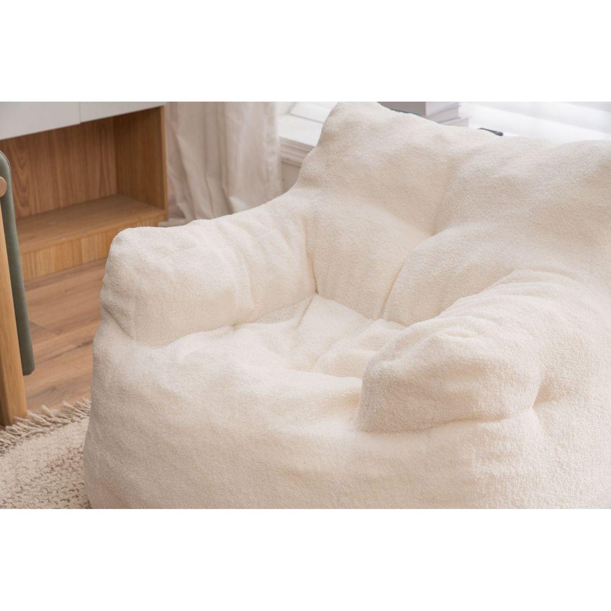 Soft Teddy Fabric Tufted Foam Bean Bag Chair With Teddy Fabric Ivory White