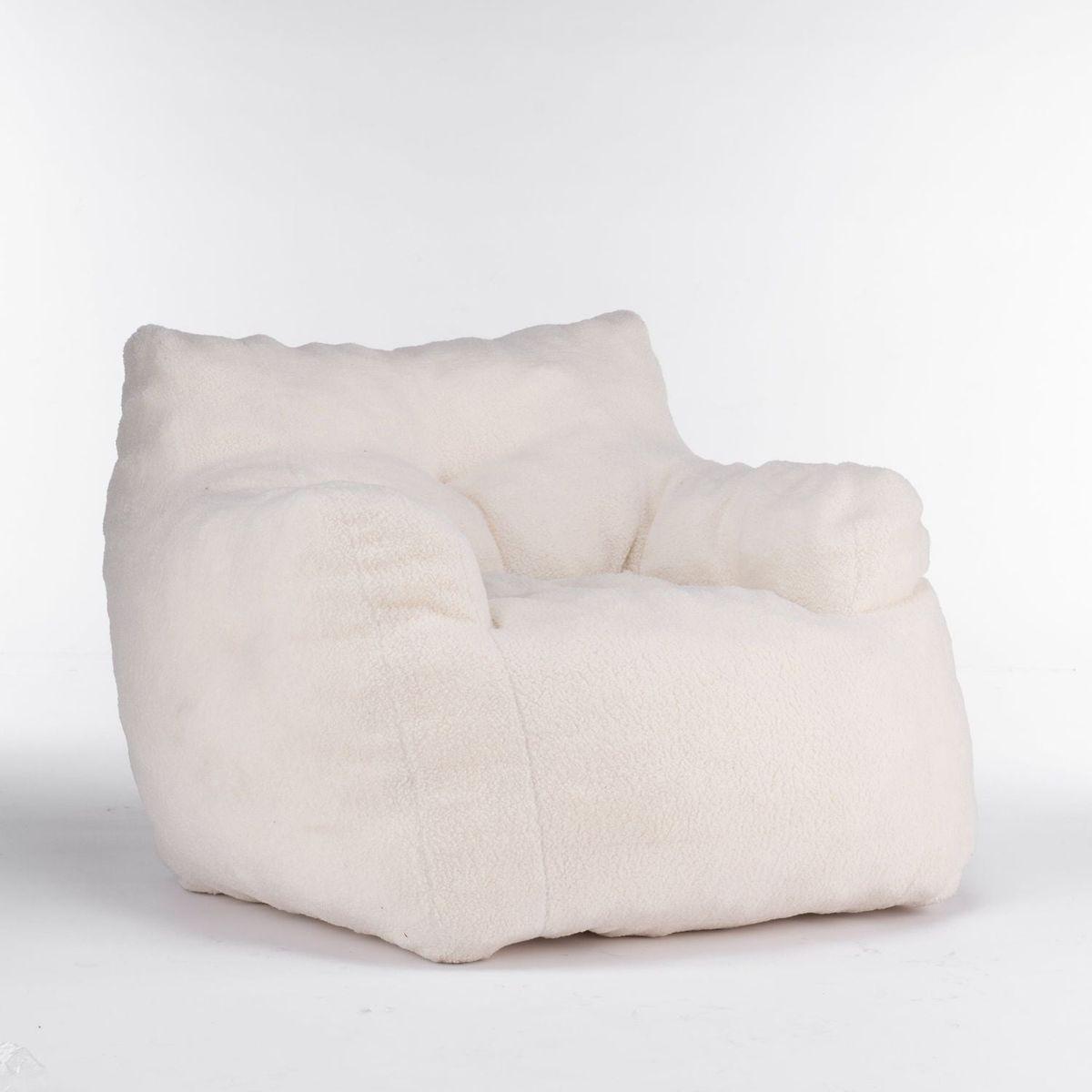 Soft Teddy Fabric Tufted Foam Bean Bag Chair With Teddy Fabric Ivory White