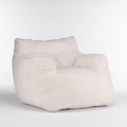 Soft Teddy Fabric Tufted Foam Bean Bag Chair With Teddy Fabric Ivory White
