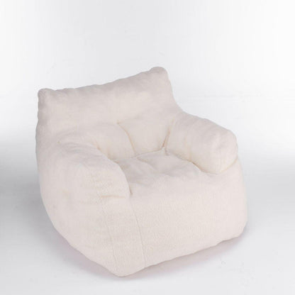 Soft Teddy Fabric Tufted Foam Bean Bag Chair With Teddy Fabric Ivory White