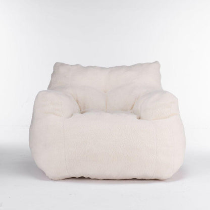 Soft Teddy Fabric Tufted Foam Bean Bag Chair With Teddy Fabric Ivory White