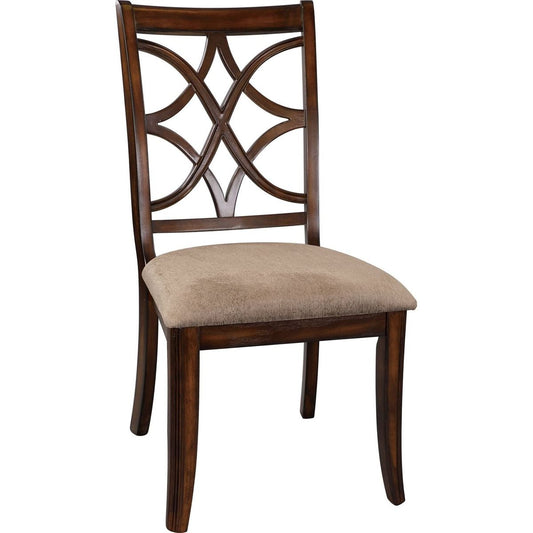 Wooden Side Chairs Set of 2 Elegant Back Design Fabric Upholstery Cherry Finish Formal Dining Furniture