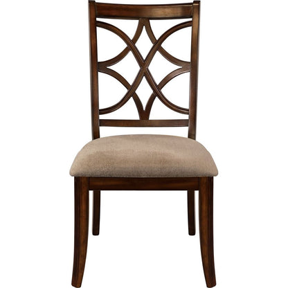 Wooden Side Chairs Set of 2 Elegant Back Design Fabric Upholstery Cherry Finish Formal Dining Furniture