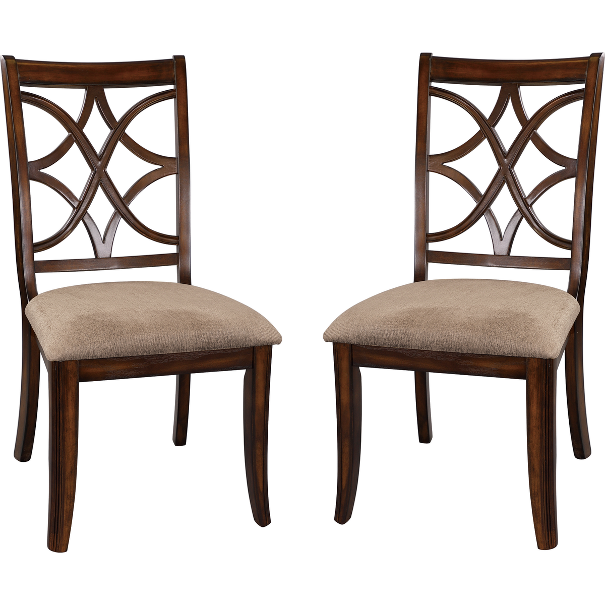 Wooden Side Chairs Set of 2 Elegant Back Design Fabric Upholstery Cherry Finish Formal Dining Furniture