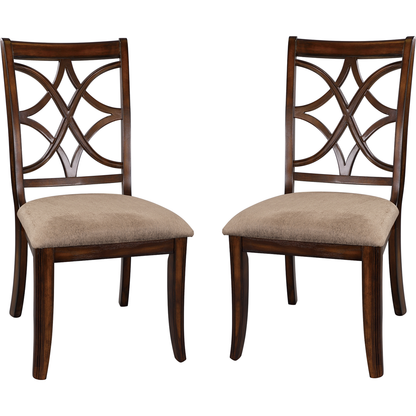 Wooden Side Chairs Set of 2 Elegant Back Design Fabric Upholstery Cherry Finish Formal Dining Furniture