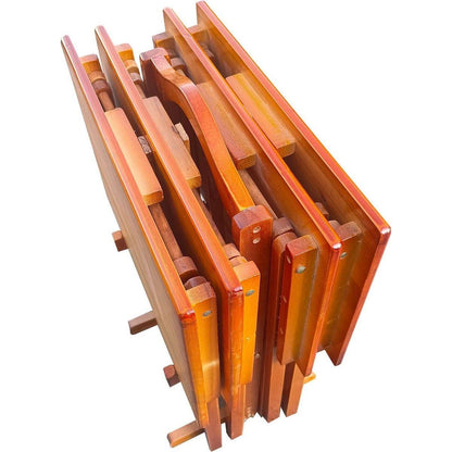 Folding Trays with Storage Rack,Snack Table - Set of 4,honey