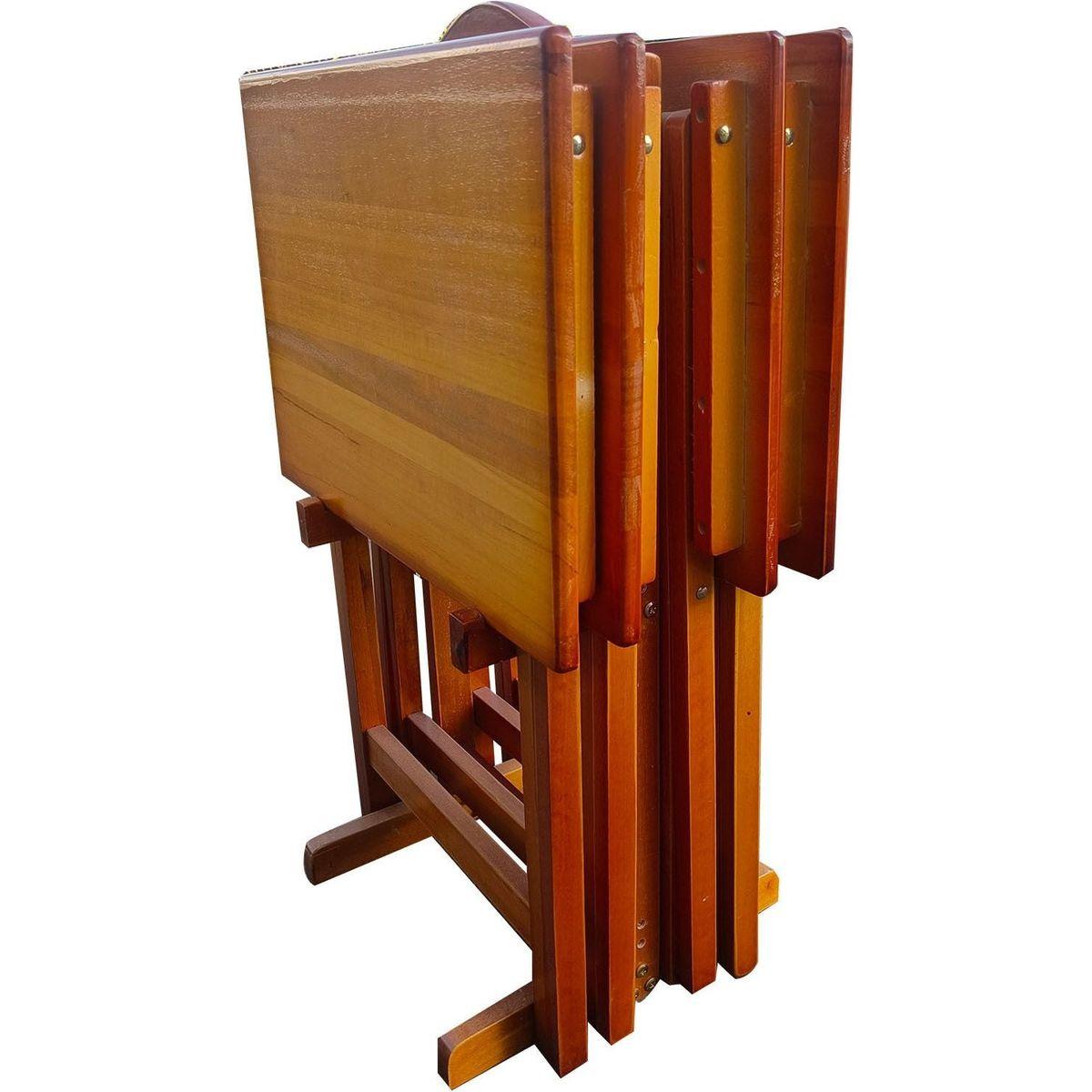 Folding Trays with Storage Rack,Snack Table - Set of 4,honey