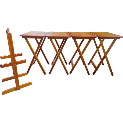 Folding Trays with Storage Rack,Snack Table - Set of 4,honey