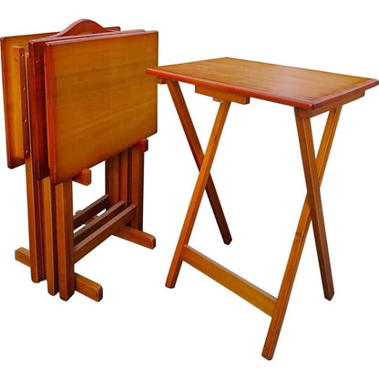 Folding Trays with Storage Rack,Snack Table - Set of 4,honey