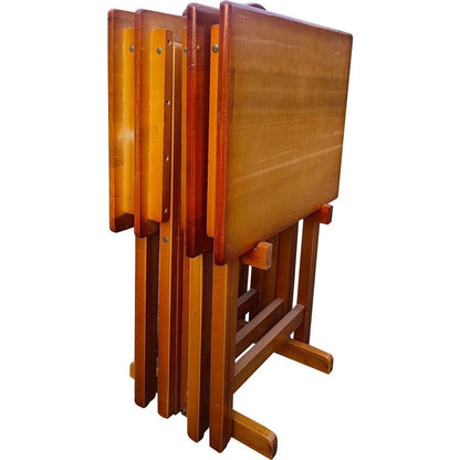 Folding Trays with Storage Rack,Snack Table - Set of 4,honey