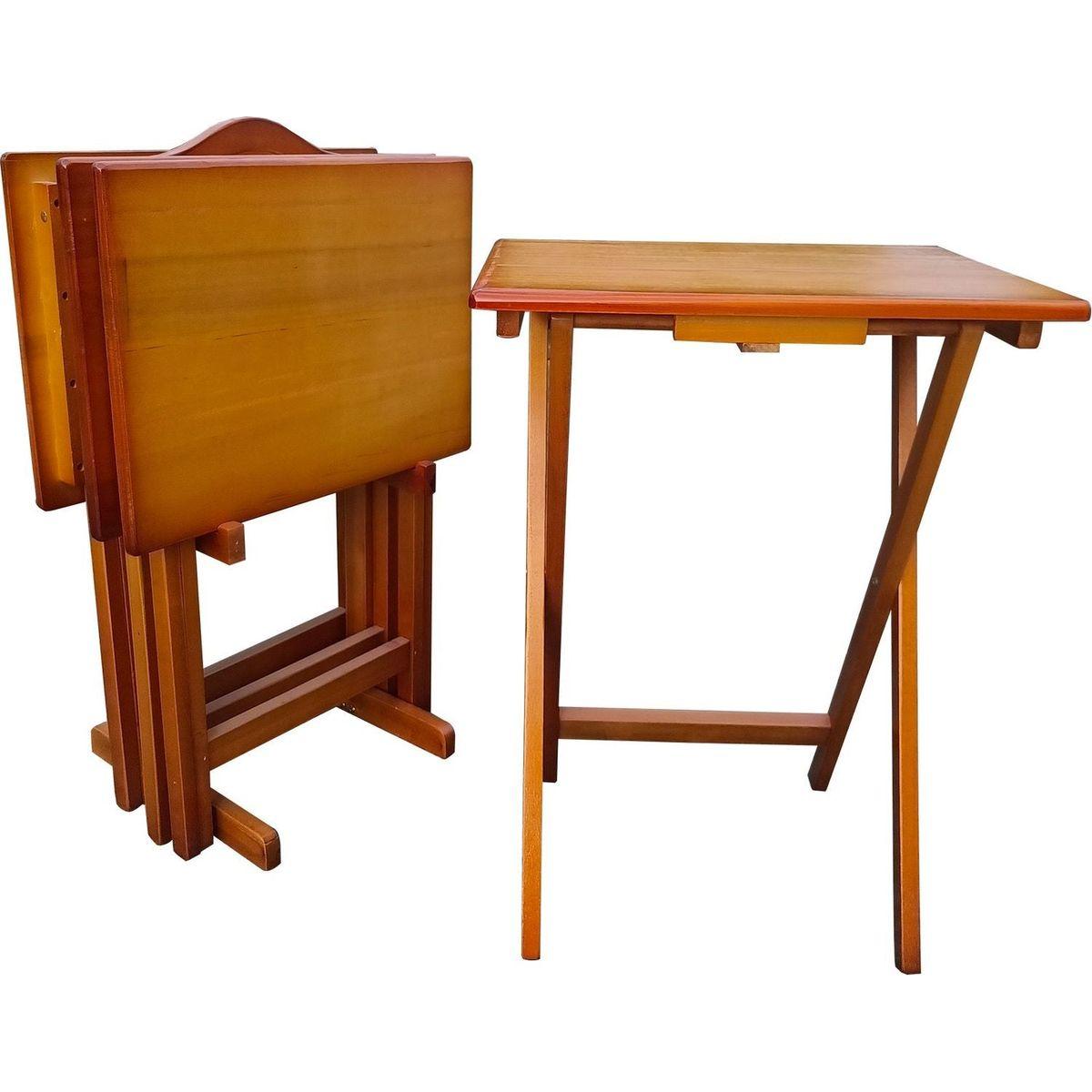 Folding Trays with Storage Rack,Snack Table - Set of 4,honey