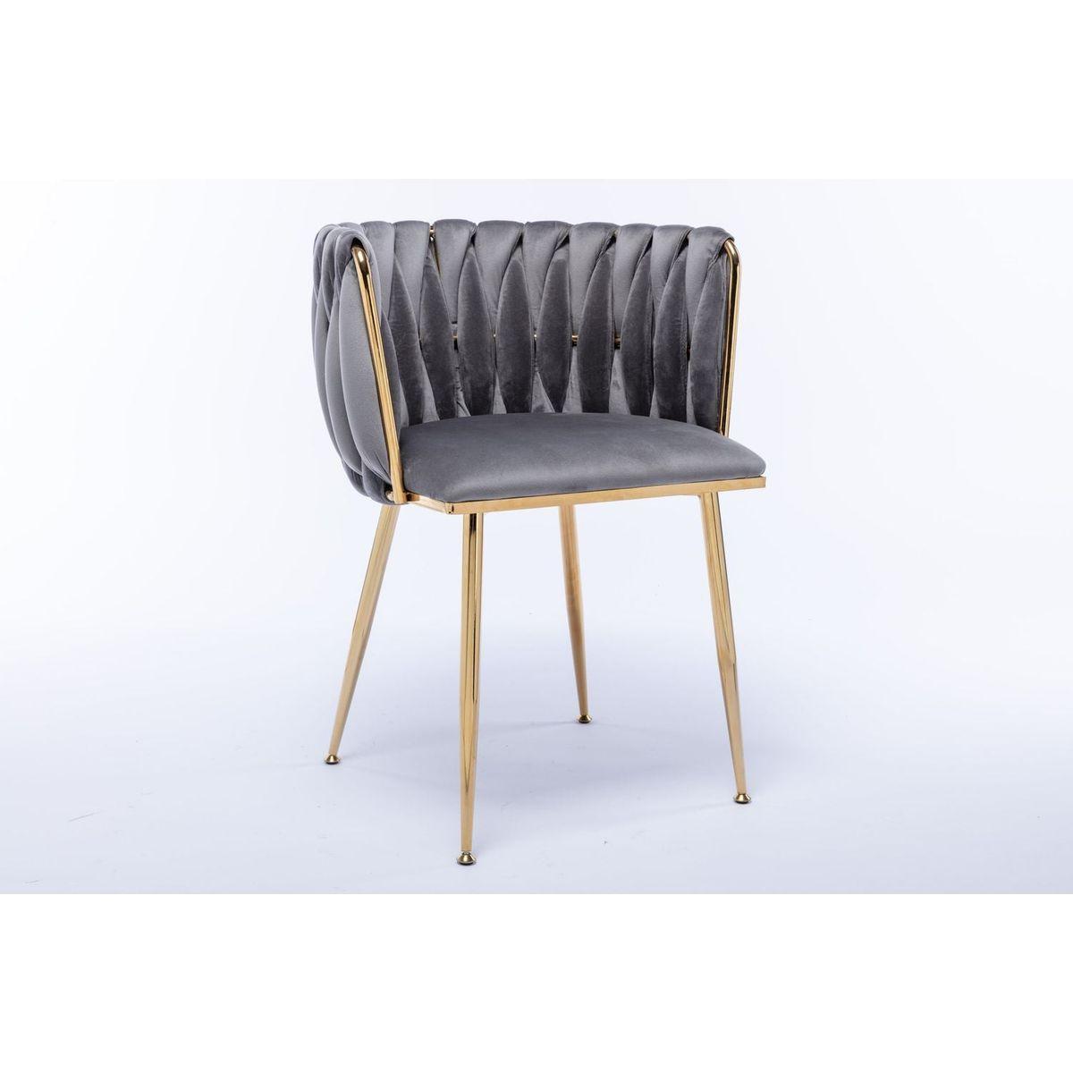 Modern Design Golden Metal Frame Velvet Fabric Dining Chair with Golden Legs,Set of 2,Grey
