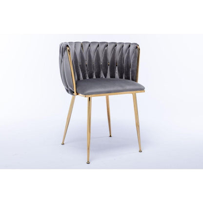 Modern Design Golden Metal Frame Velvet Fabric Dining Chair with Golden Legs,Set of 2,Grey
