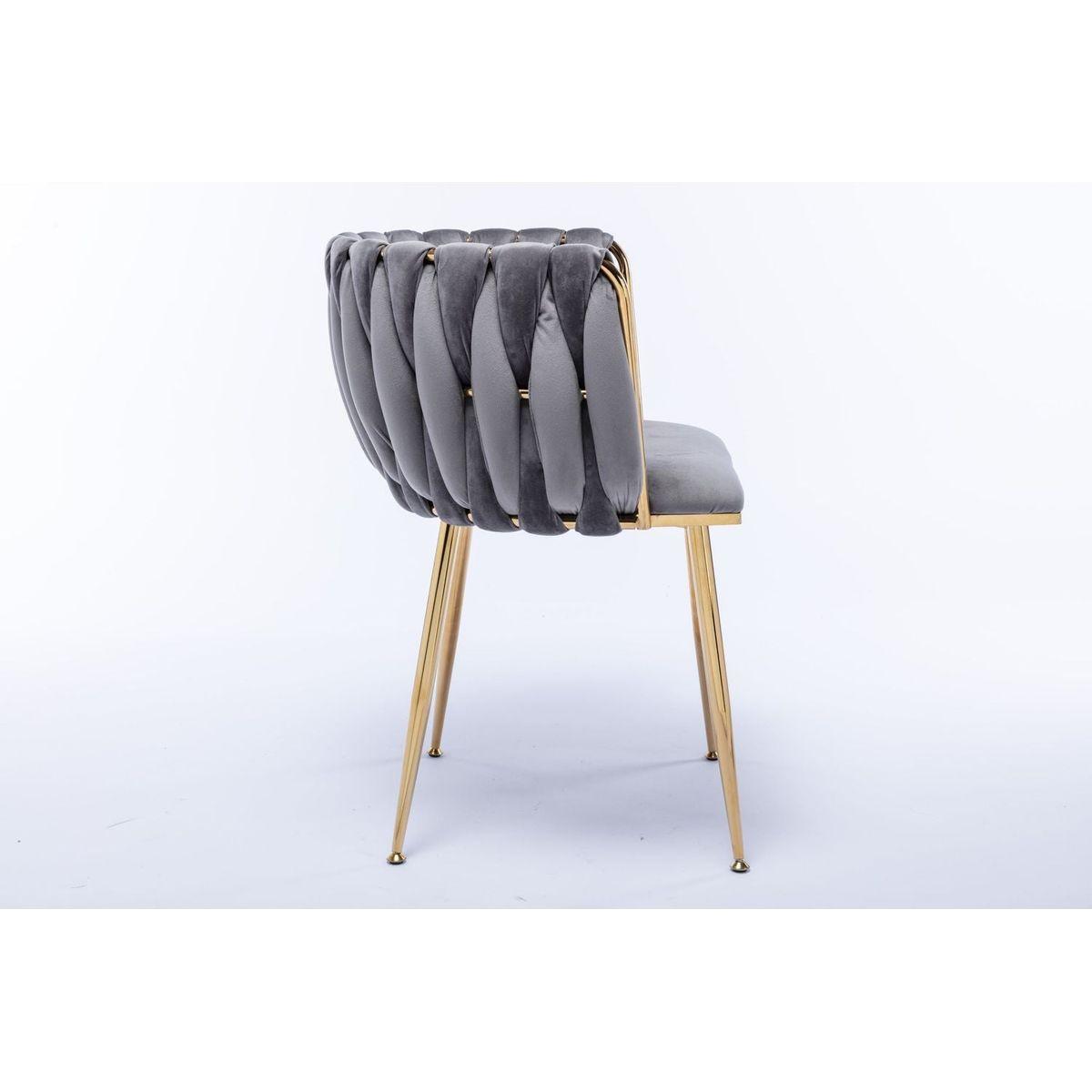 Modern Design Golden Metal Frame Velvet Fabric Dining Chair with Golden Legs,Set of 2,Grey
