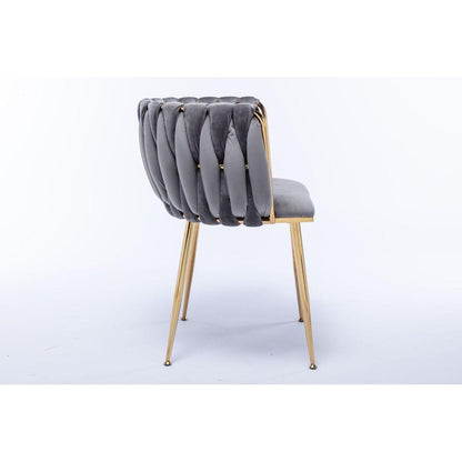 Modern Design Golden Metal Frame Velvet Fabric Dining Chair with Golden Legs,Set of 2,Grey