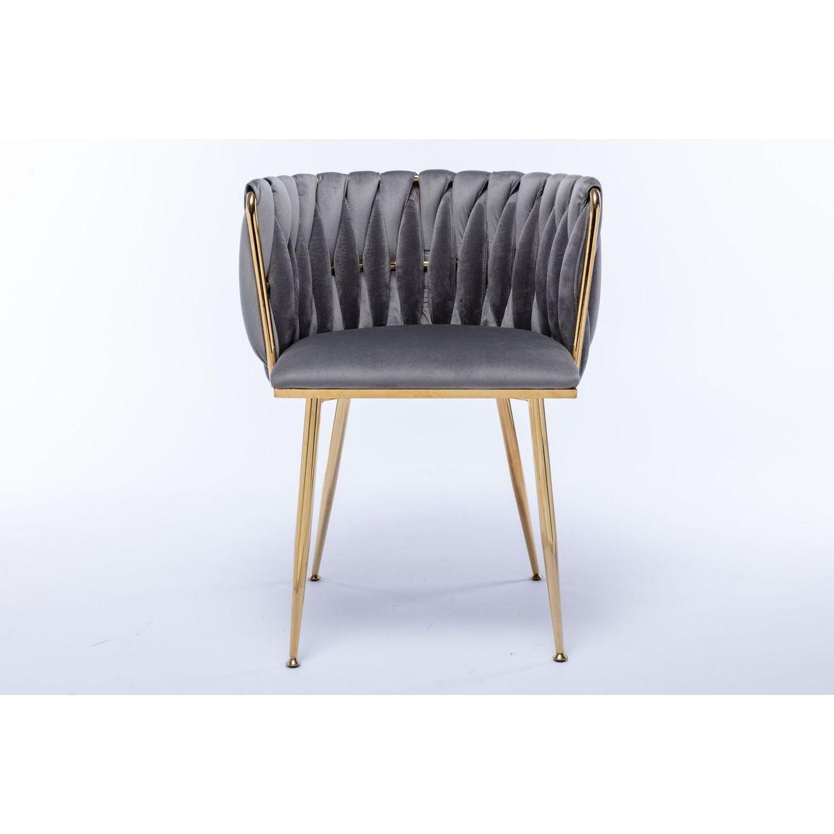 Modern Design Golden Metal Frame Velvet Fabric Dining Chair with Golden Legs,Set of 2,Grey