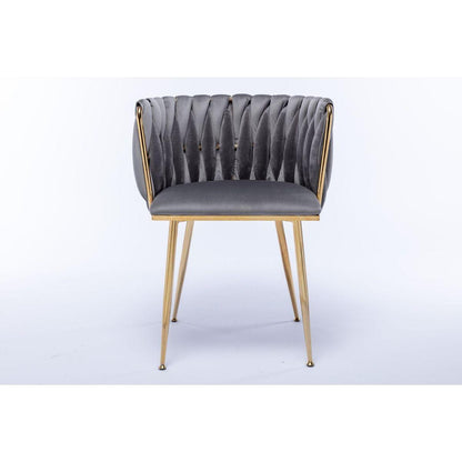 Modern Design Golden Metal Frame Velvet Fabric Dining Chair with Golden Legs,Set of 2,Grey