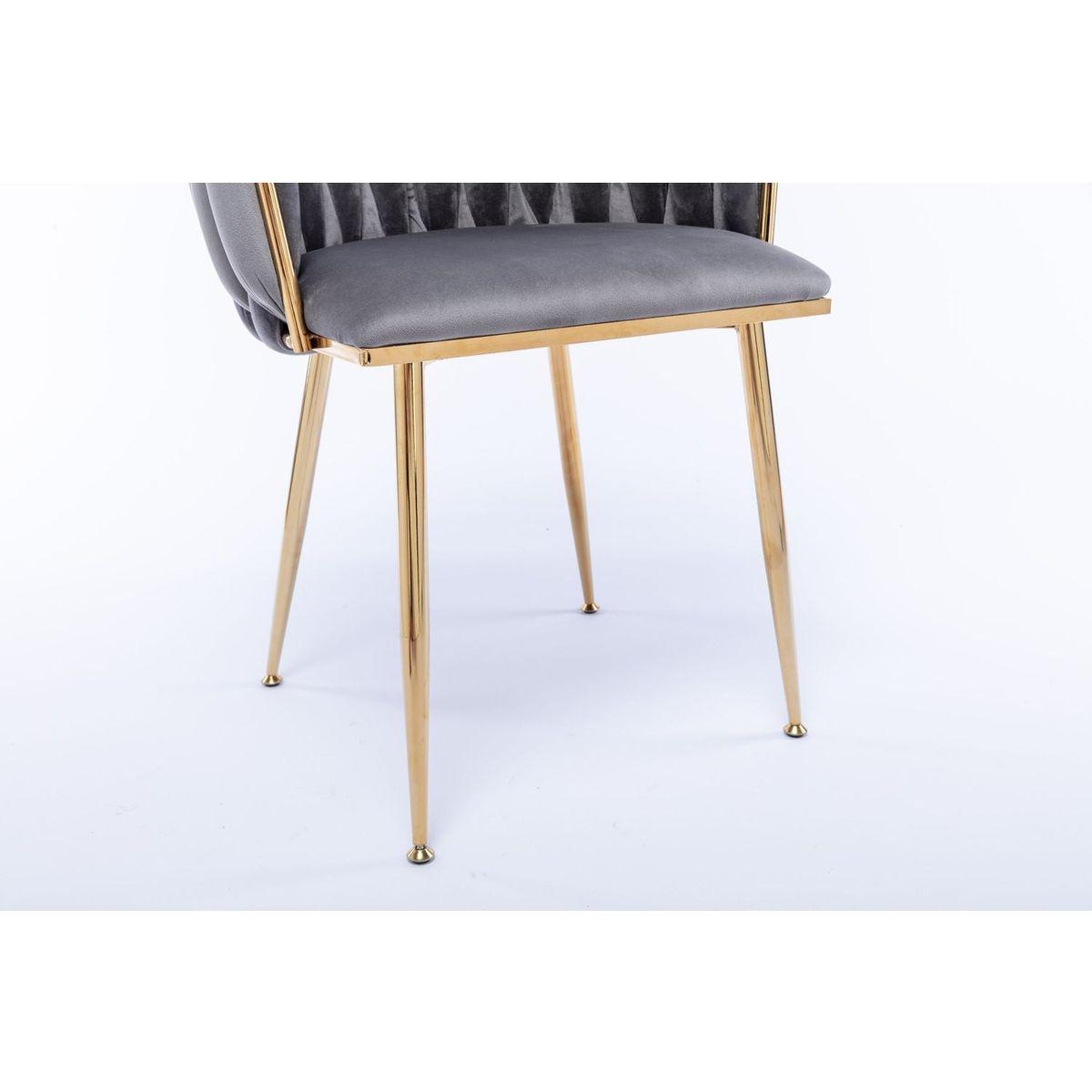Modern Design Golden Metal Frame Velvet Fabric Dining Chair with Golden Legs,Set of 2,Grey