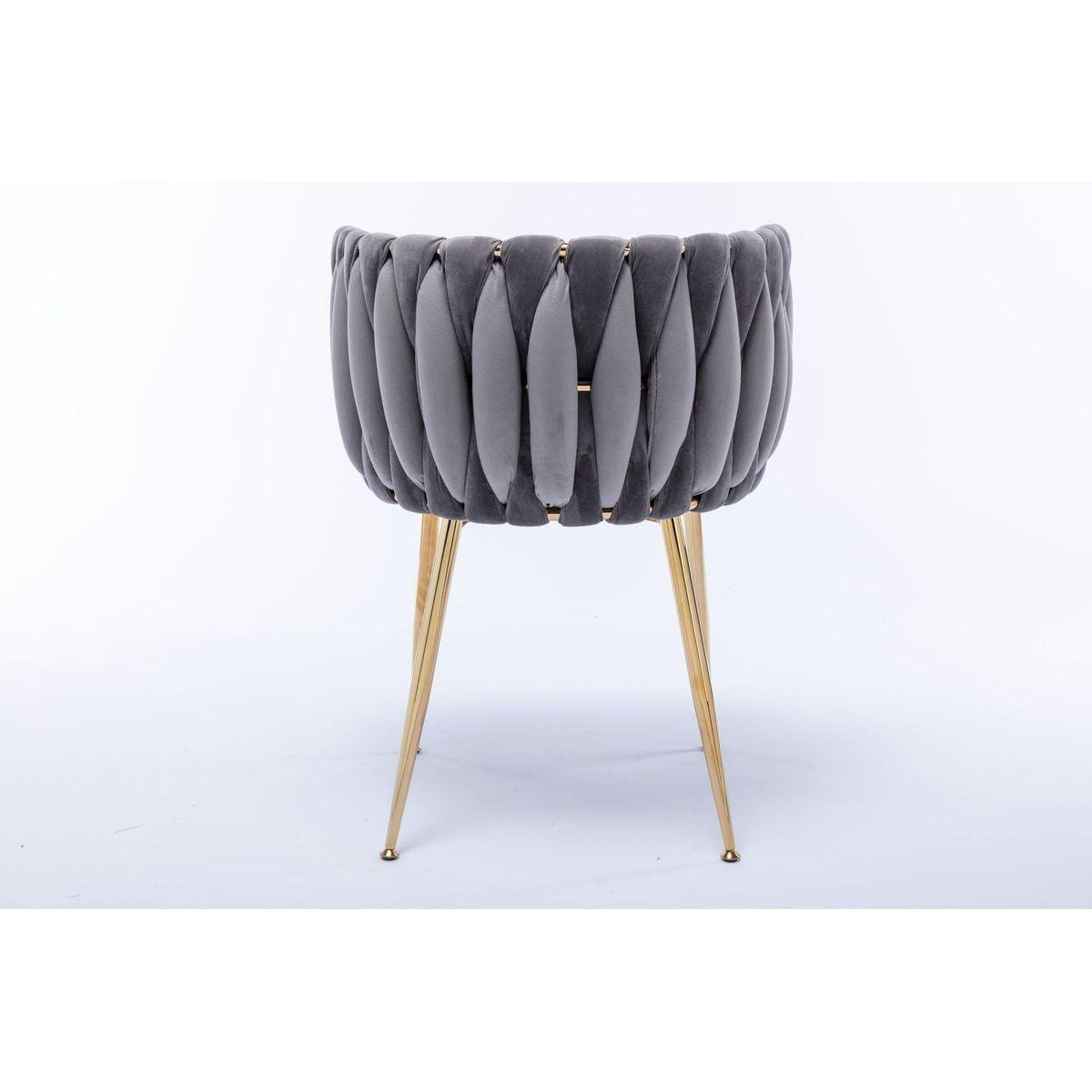 Modern Design Golden Metal Frame Velvet Fabric Dining Chair with Golden Legs,Set of 2,Grey