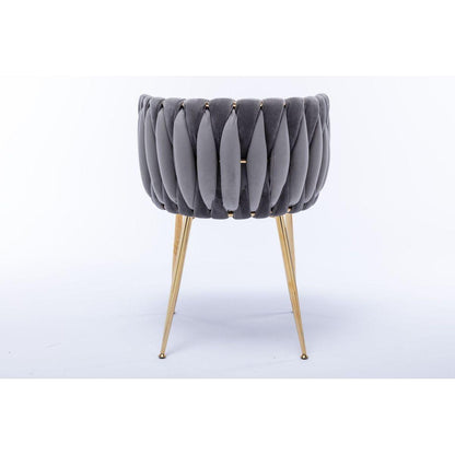 Modern Design Golden Metal Frame Velvet Fabric Dining Chair with Golden Legs,Set of 2,Grey