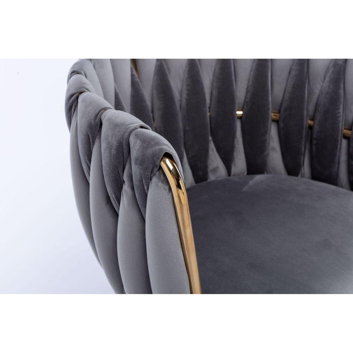 Modern Design Golden Metal Frame Velvet Fabric Dining Chair with Golden Legs,Set of 2,Grey