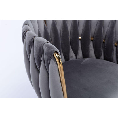 Modern Design Golden Metal Frame Velvet Fabric Dining Chair with Golden Legs,Set of 2,Grey