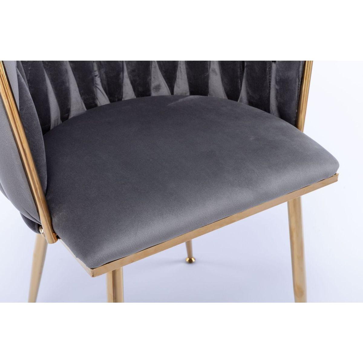 Modern Design Golden Metal Frame Velvet Fabric Dining Chair with Golden Legs,Set of 2,Grey