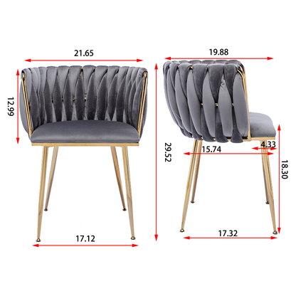 Modern Design Golden Metal Frame Velvet Fabric Dining Chair with Golden Legs,Set of 2,Grey