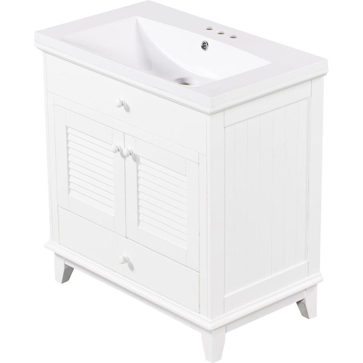 30" Bathroom Vanity with Sink, Bathroom Cabinet with Two Doors and One Drawer, White