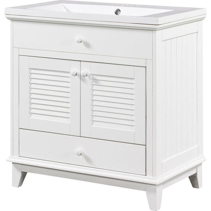 30" Bathroom Vanity with Sink, Bathroom Cabinet with Two Doors and One Drawer, White