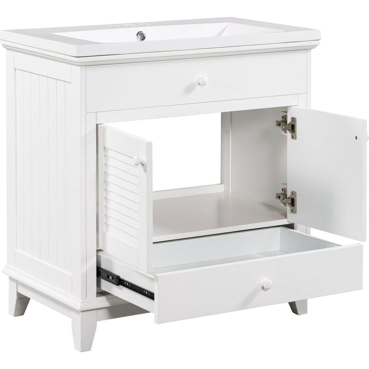 30" Bathroom Vanity with Sink, Bathroom Cabinet with Two Doors and One Drawer, White