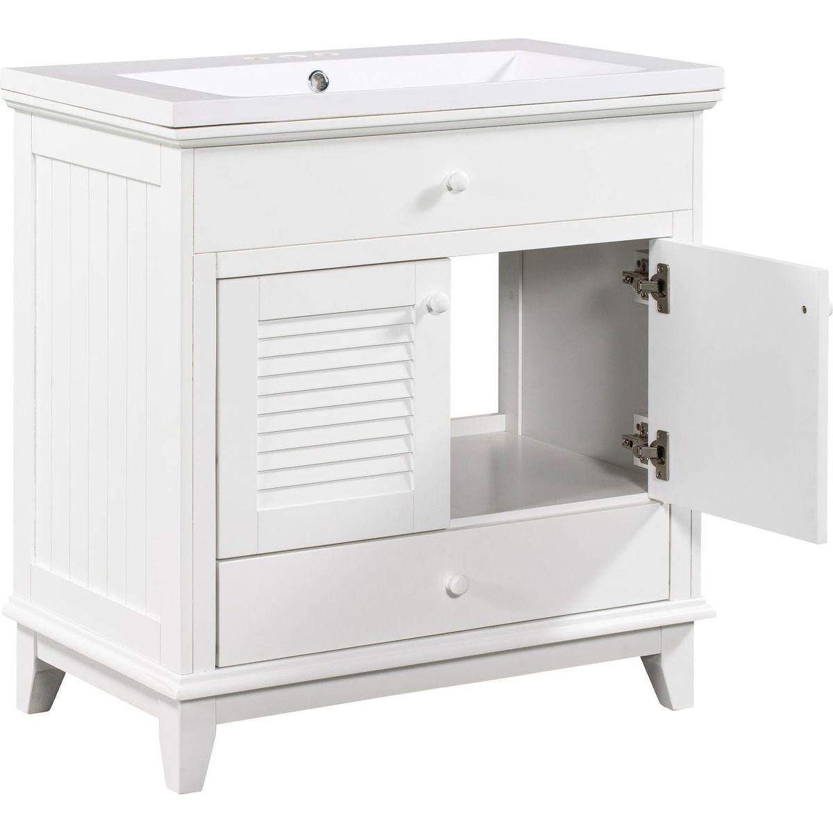 30" Bathroom Vanity with Sink, Bathroom Cabinet with Two Doors and One Drawer, White