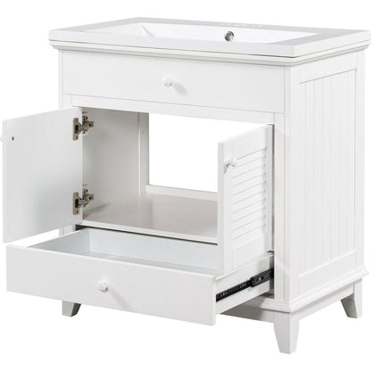 30" Bathroom Vanity with Sink, Bathroom Cabinet with Two Doors and One Drawer, White