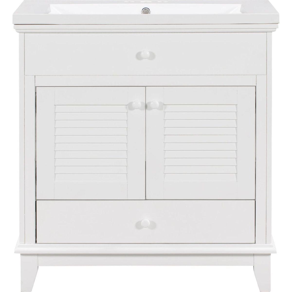 30" Bathroom Vanity with Sink, Bathroom Cabinet with Two Doors and One Drawer, White