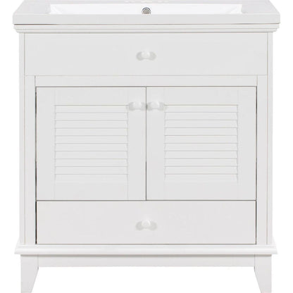 30" Bathroom Vanity with Sink, Bathroom Cabinet with Two Doors and One Drawer, White