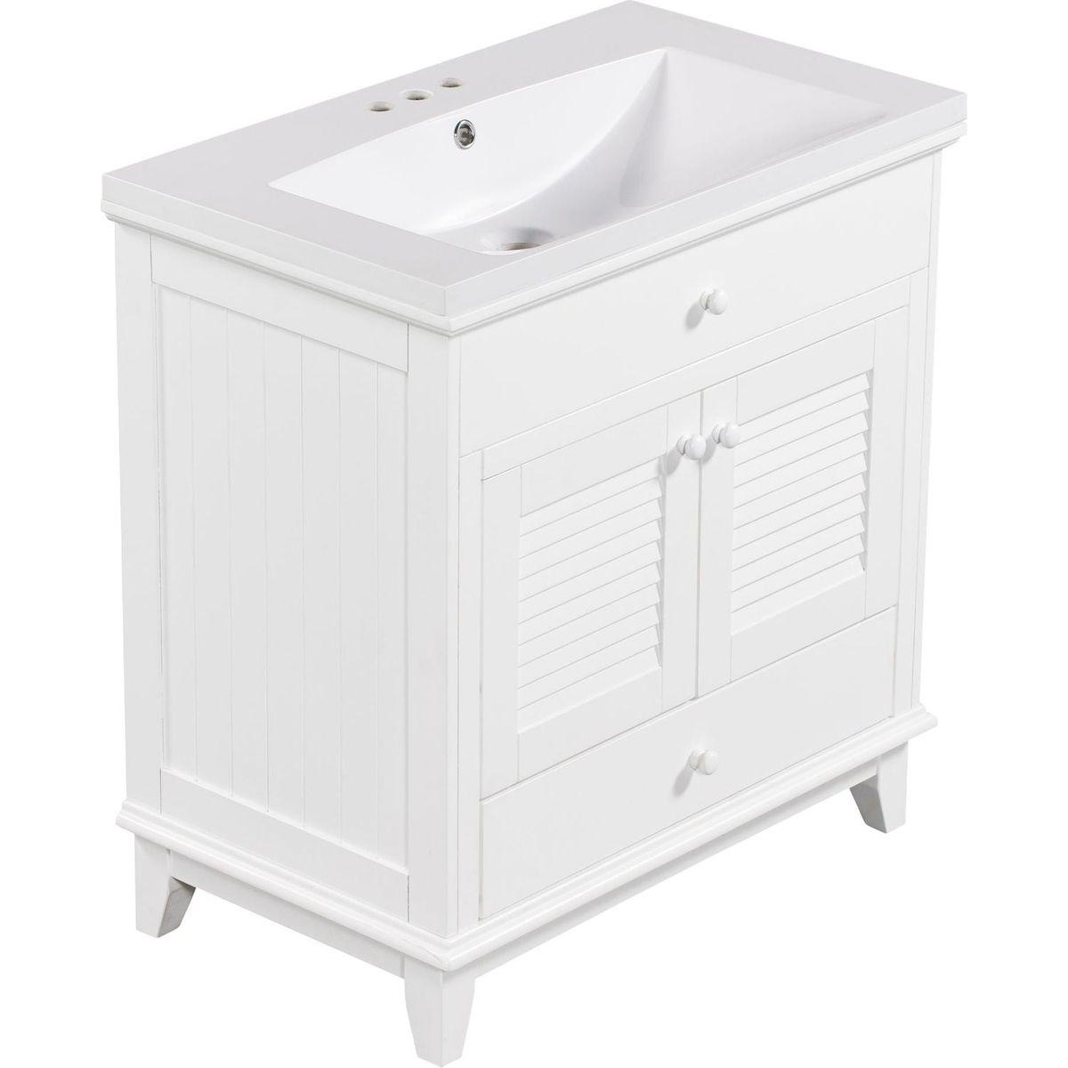 30" Bathroom Vanity with Sink, Bathroom Cabinet with Two Doors and One Drawer, White