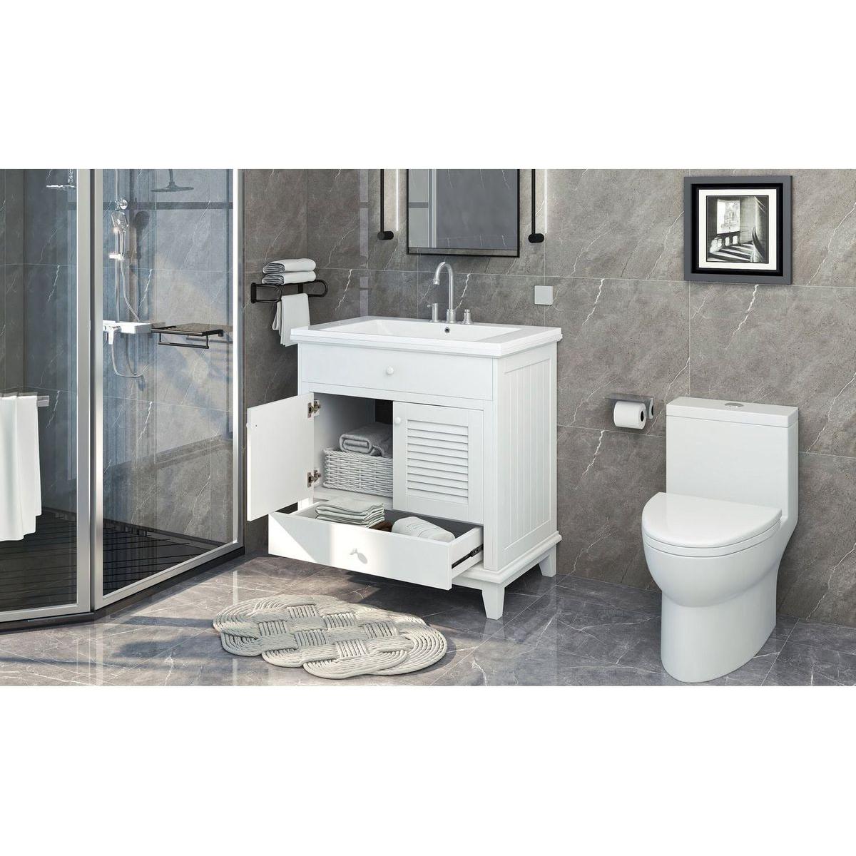 30" Bathroom Vanity with Sink, Bathroom Cabinet with Two Doors and One Drawer, White