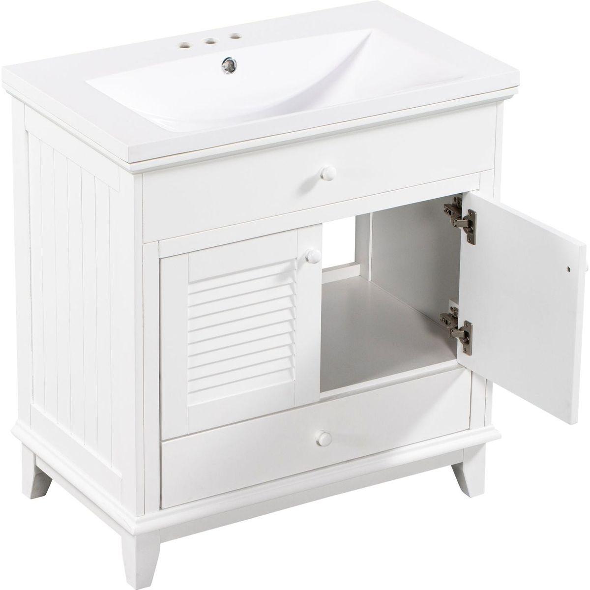 30" Bathroom Vanity with Sink, Bathroom Cabinet with Two Doors and One Drawer, White