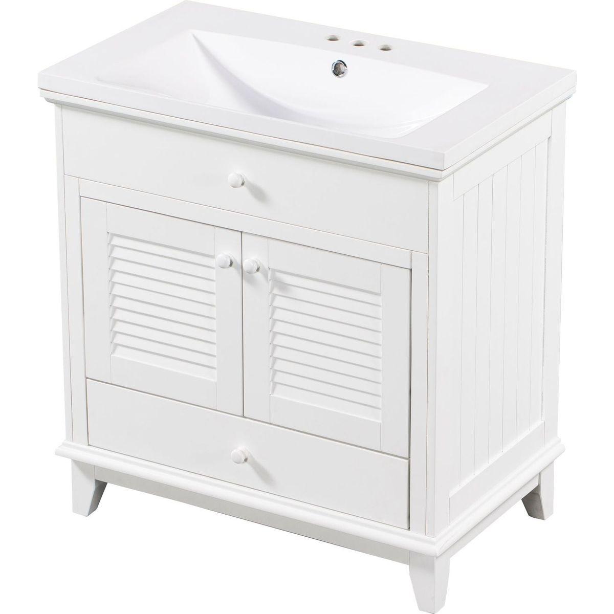 30" Bathroom Vanity with Sink, Bathroom Cabinet with Two Doors and One Drawer, White