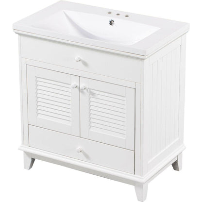 30" Bathroom Vanity with Sink, Bathroom Cabinet with Two Doors and One Drawer, White