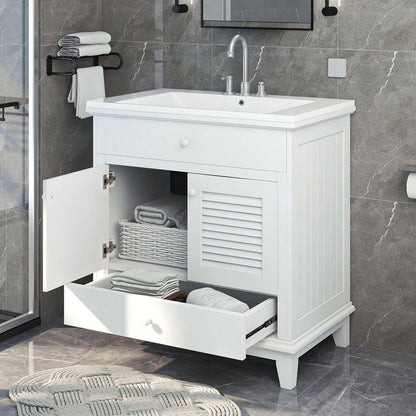 30" Bathroom Vanity with Sink, Bathroom Cabinet with Two Doors and One Drawer, White