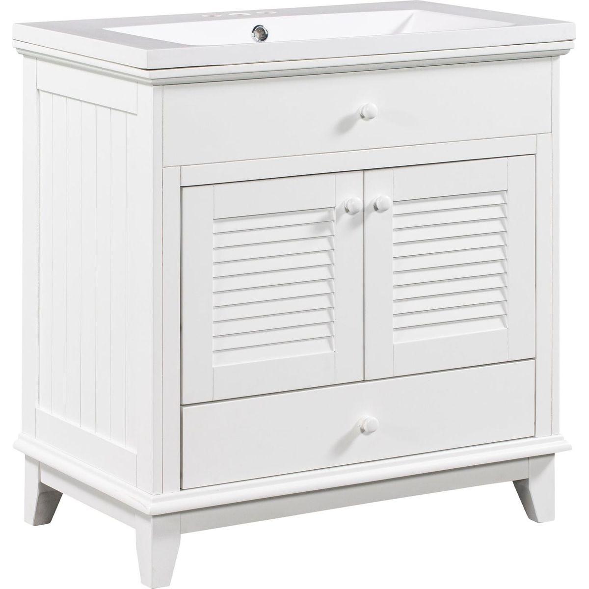 30" Bathroom Vanity with Sink, Bathroom Cabinet with Two Doors and One Drawer, White