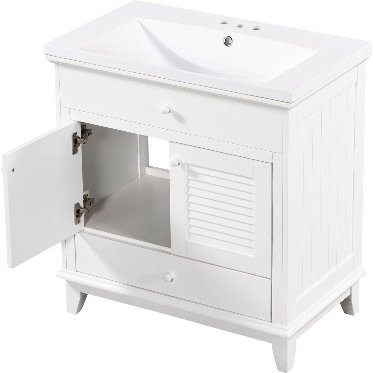 30" Bathroom Vanity with Sink, Bathroom Cabinet with Two Doors and One Drawer, White