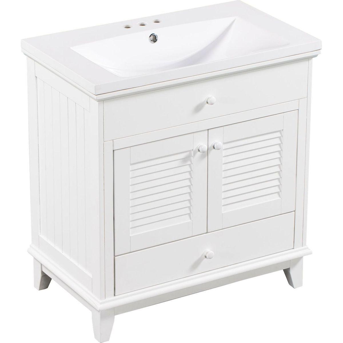 30" Bathroom Vanity with Sink, Bathroom Cabinet with Two Doors and One Drawer, White