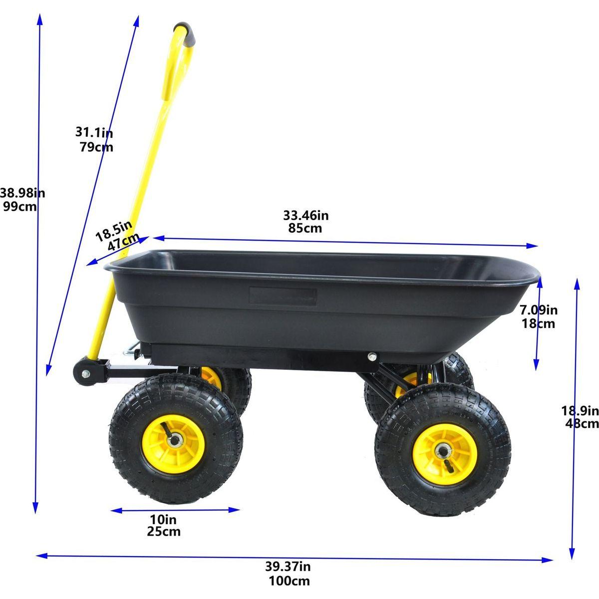 Folding car Poly Garden dump truck with steel frame, 10 inches. Pneumatic tire, 300 lb capacity body 55L black - Streamdale Furniture