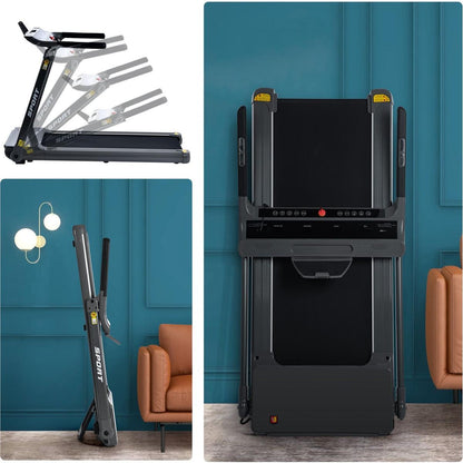 Folding Electric 3.5HP Treadmill Medium Running Machine Motorised Gym 330lb,Portable Compact Treadmill Foldable for Home Gym Fitness Workout Jogging Walking,Electric Motorized Power 14KM/H