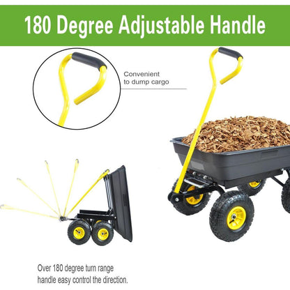 Folding car Poly Garden dump truck with steel frame, 10 inches. Pneumatic tire, 300 lb capacity body 55L black - Streamdale Furniture