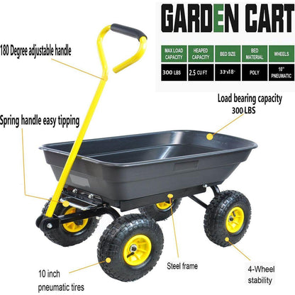 Folding car Poly Garden dump truck with steel frame, 10 inches. Pneumatic tire, 300 lb capacity body 55L black - Streamdale Furniture