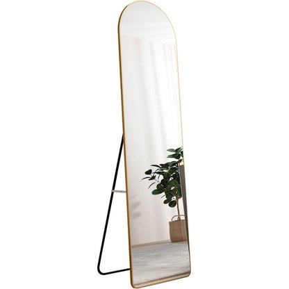 The third generation floor mounted full length rearview mirror. Aluminum alloy metal frame arched wall mirror, bathroom makeup mirror, clothing store, wall mounted. Gold 60 "x16.5"