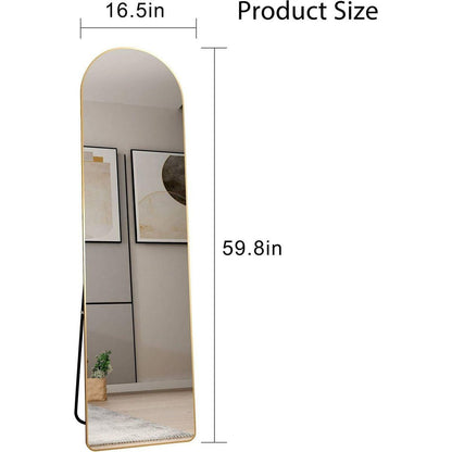 The third generation floor mounted full length rearview mirror. Aluminum alloy metal frame arched wall mirror, bathroom makeup mirror, clothing store, wall mounted. Gold 60 "x16.5"